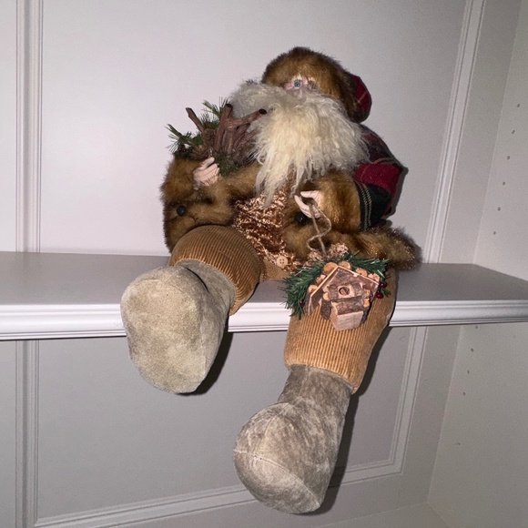 Vintage Santa Claus Shelf Sitter Red/Green Plaid Birdhouse Pinecones Berries - Picture 3 of 7